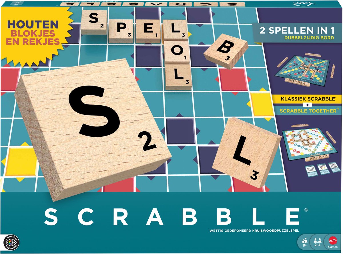 Jeux Mattel Scrabble - avec blocs de bois - édition néerlandaise