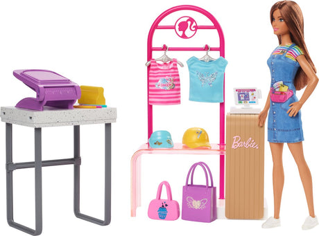 Magasin Barbie - boutique de fabrication et de vente, coffret de jeu avec présentoir et papier d'aluminium - poupée