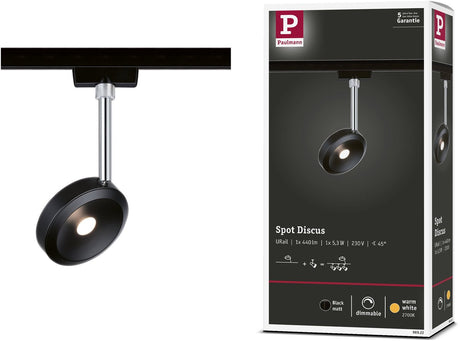 Paulmann urail rail spot discus spot séparé 375,6lm 5,3w 2700k dimmable 230v noir mat, chrome