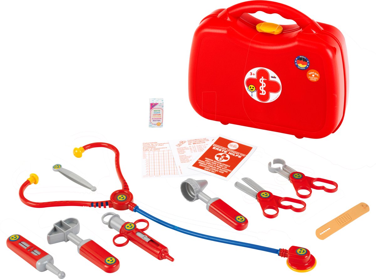 Mallette de médecin Klein Toys - incl. instruments jouets et manuel de premiers secours - 26,5x9,5x23 cm - rouge