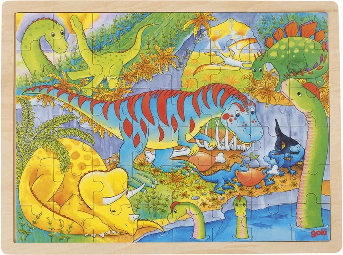 Goki Wooden Jigsaw Puzzle - Dino's, 48st.