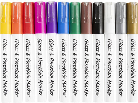 Société créative https : www.cchobby.nl marqueurs pour verre-porcelaine-épaisseur de ligne-1-2-mm-semi-opaque-diverses-couleurs-12-pièces-1-boîte
