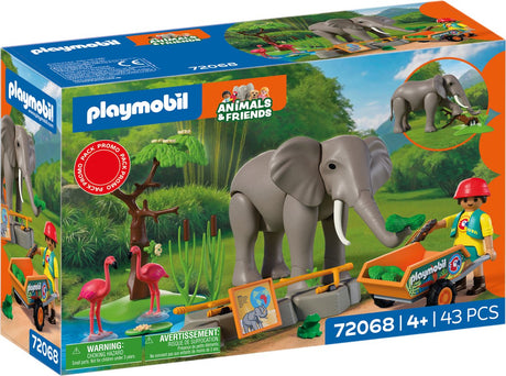 Playmobil animaux amis éléphant avec gardien de zoo | ensemble de jouets de zoo avec 4 animaux et accessoires d'enclos | pour les enfants à partir de 4 ans | 72068