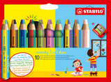 Stabilo woody duo 3 en 1 - crayons de couleur multi talents - étui avec taille-crayon 10 couleurs