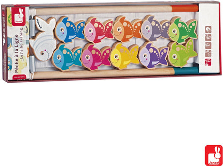 Jeu Janod - jeu de pêche : allons à la pêche - utilisez votre canne à pêche et tentez d'attraper le plus de poissons ! chaque poisson vaut un certain nombre de points - convient aux 2 ans et plus
