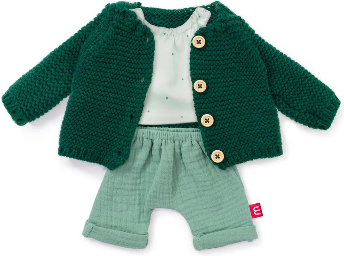 Poupées Miniland ml : ensemble de vêtements vert pour garçon 38 cm, 3 pièces, gilet, t-shirt et pantalon, avec cintre, 3+