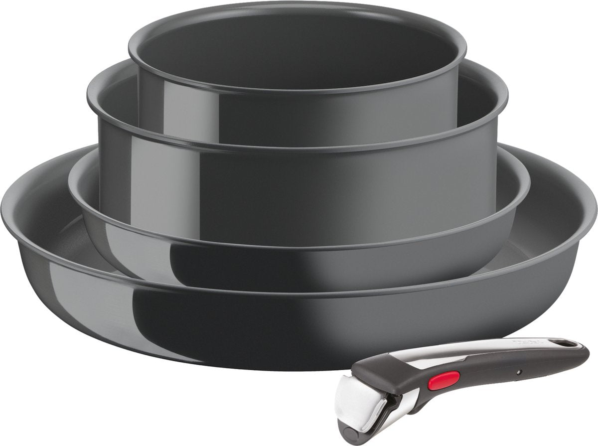 Tefal ingenio renouveler - ensemble de poêles à frire - 5 pièces - sans PFA - céramique - induction - empilable - poignée amovible