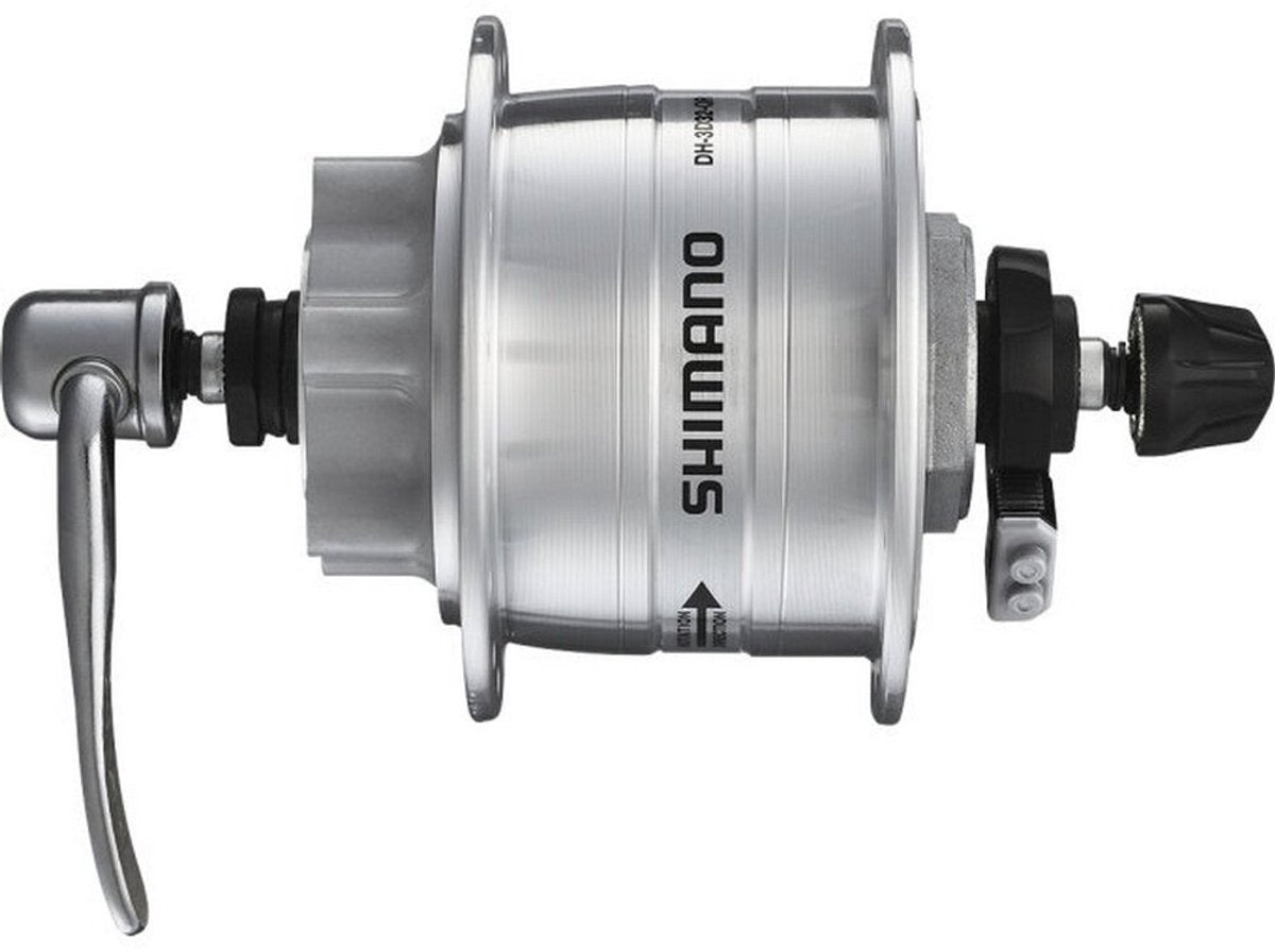 Moyeu dynamo Shimano hd-3d32 3 watts - 36 trous - pour disque de frein à 6 boulons - dégagement rapide - argent