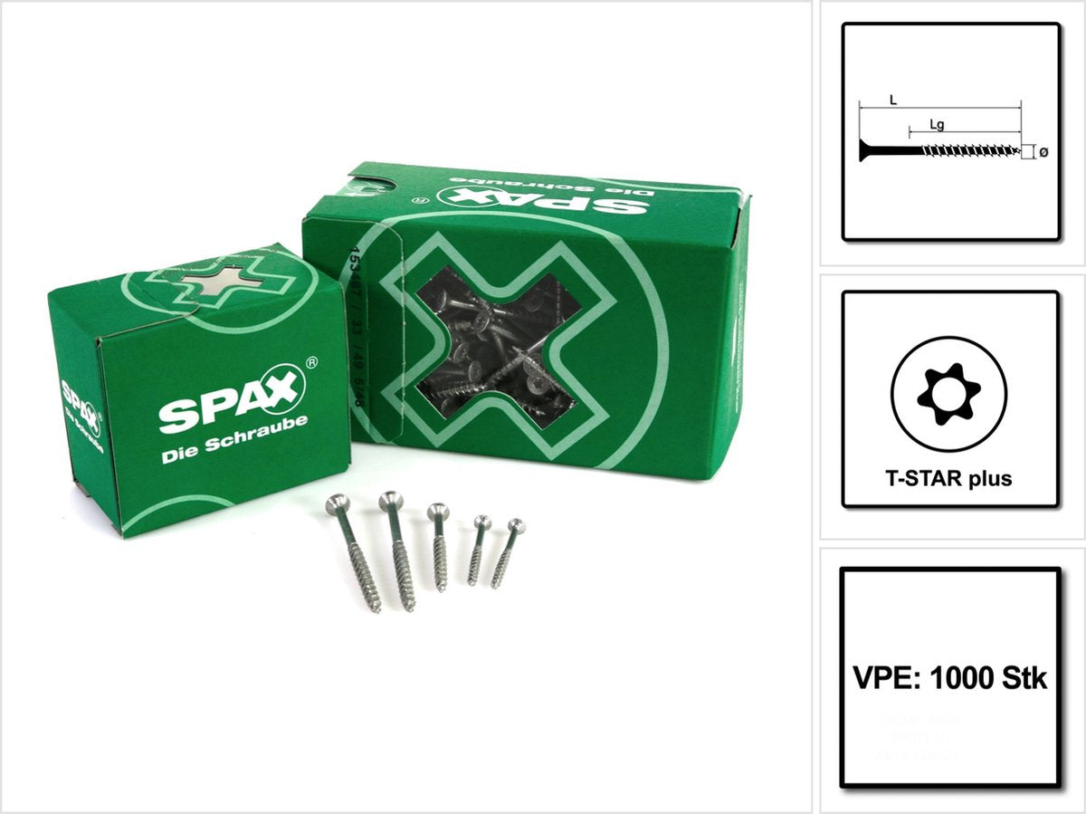 Vis Spax Torx 3,5x40 pk galvanisée, paquet = 1000 pièces,
