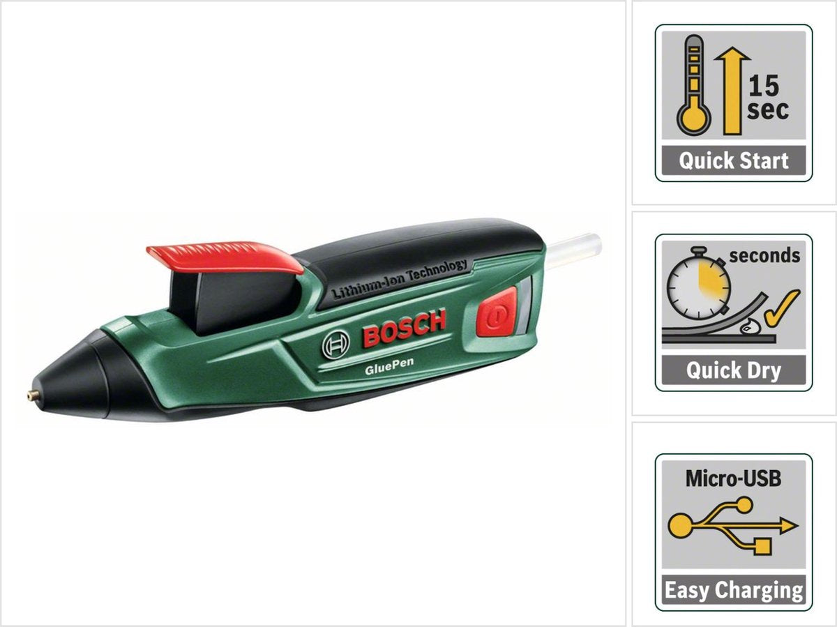 Pistolet à colle sans fil Bosch Gluepen - diamètre 7 mm - comprenant 4 cartouches de colle et un chargeur