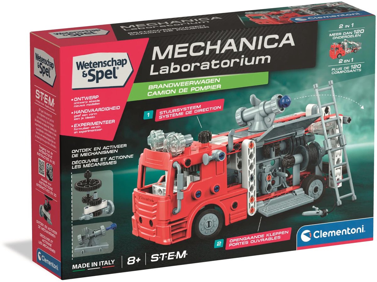 Clementoni science et jeux - camion de pompiers du laboratoire de mécanique
