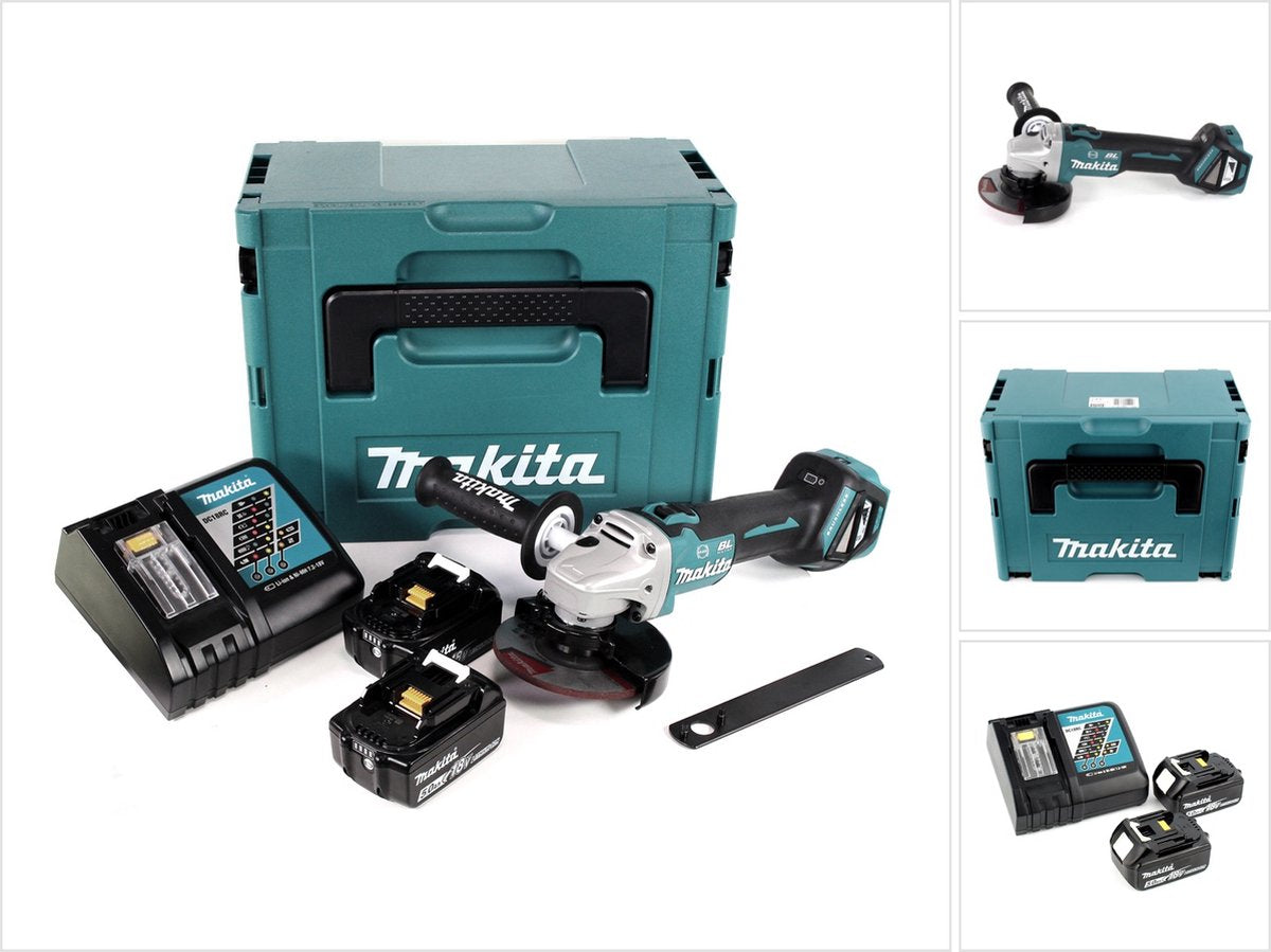 Makita dga513rtj Meuleuse d'angle 18v 125mm | y compris les batteries et le chargeur dans la m-box