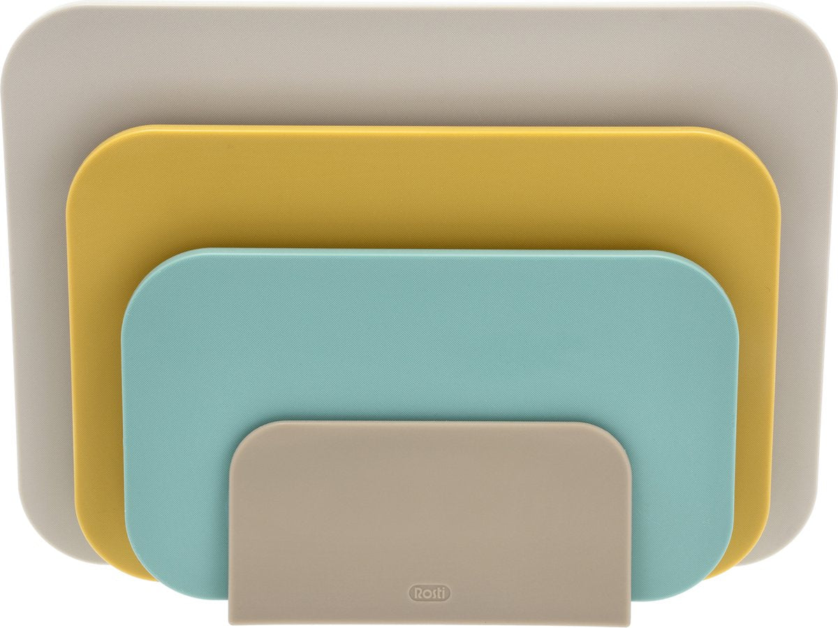 Rosti choptima set de planches à découper 35,5 x 7 x 26,5 cm plage - plastique - 4 planches à découper - va au lave-vaisselle - avec support - cuisine