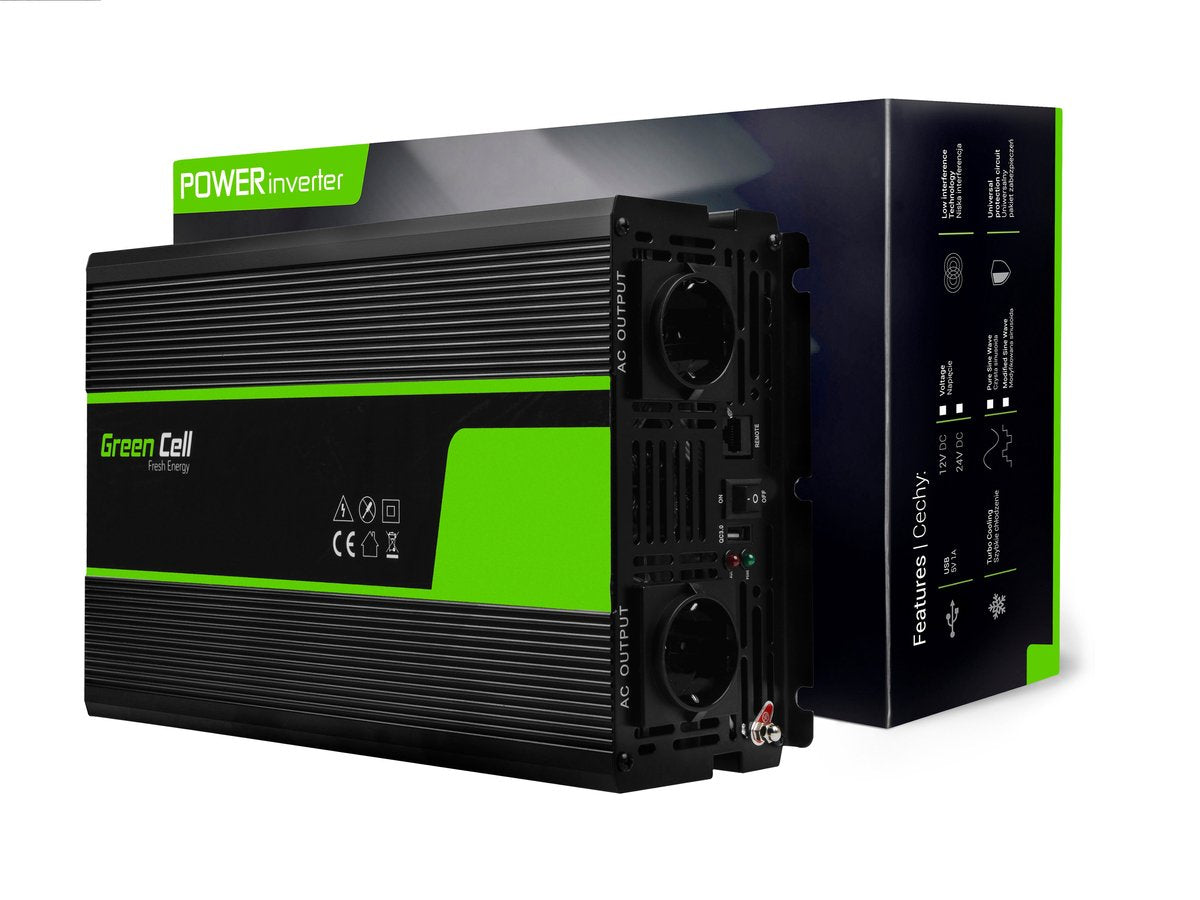 Onduleur à cellules vertes 24v à 230v onde sinusoïdale pure 2000w - pour camions - inv20