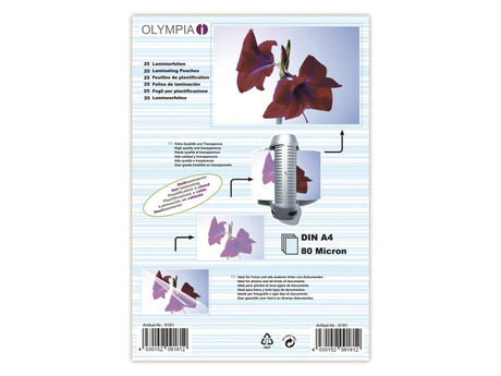 Olympia 1x25--feuille de plastification-din-a4-80-micron