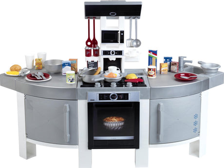 Klein Toys Bosch 'mega cuisine de jeu - 120x45x95cm - incl. cafetière, évier, four et ustensiles de cuisine - gris noir