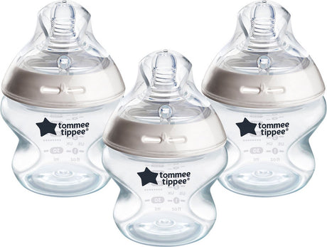 Tommee tippee biberons natural start 0 mois et plus, lot de 3 biberons 150 ml, tétine en forme de sein pour une succion naturelle, faible débit, autostérilisante et sans BPA, les essentiels de l'alimentation de bébé