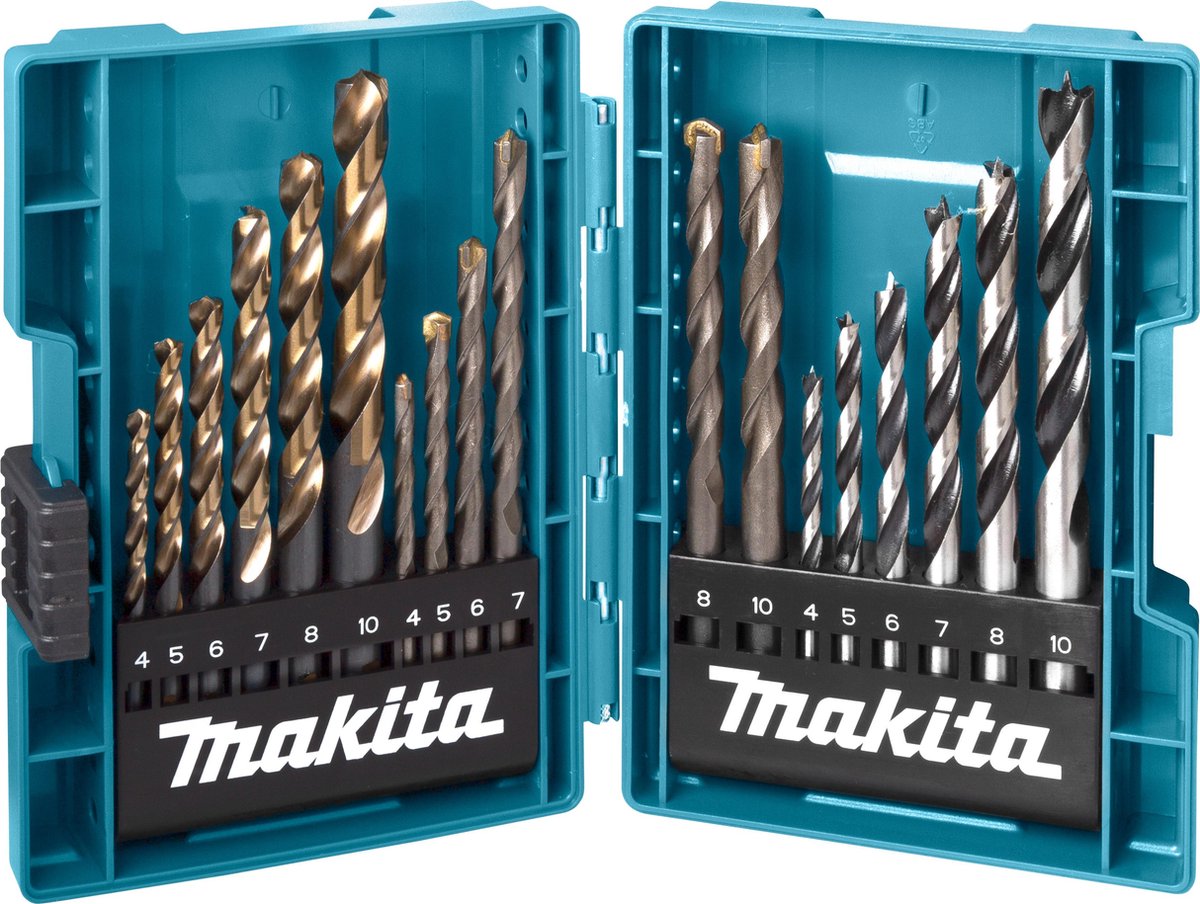 Makita b-49432 assortiment de forets universels 18 pièces métal, pierre, béton, bois, maçonnerie 4,0 mm, 5,0 mm, 6,0 mm, 7,0 m