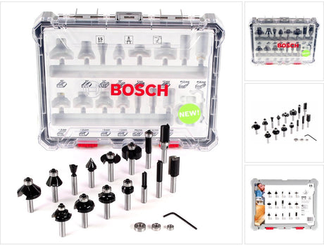 Accessoires Bosch jeu de fraises mixtes 15 pièces - diamètre de tige 8 mm - 2607017472