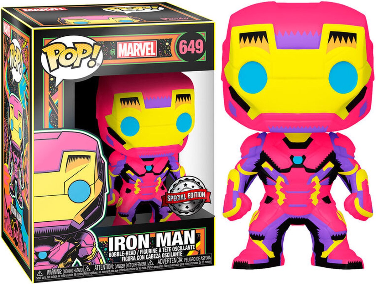 Figurine à collectionner Funko Iron Man Marvel Pop ! lumière noire iron man 9 cm multicolore