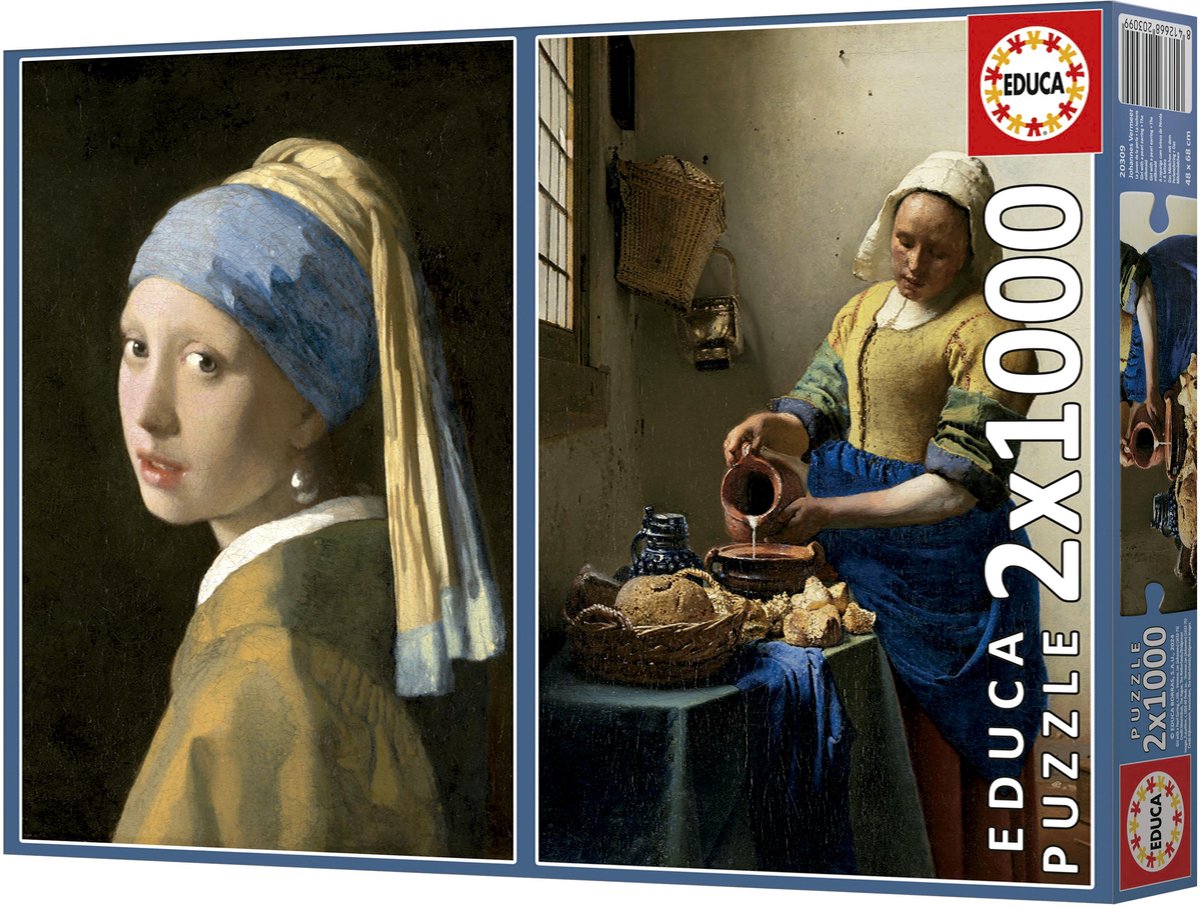 Educa puzzle set art - fille vermeer avec une laitière en perles 2x1000 pièces.