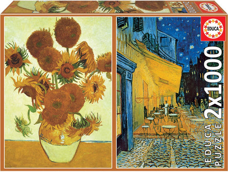 Educa - puzzle - 2 x 1000 pièces - terrasse de café tournesols la nuit, Vincent van Gogh