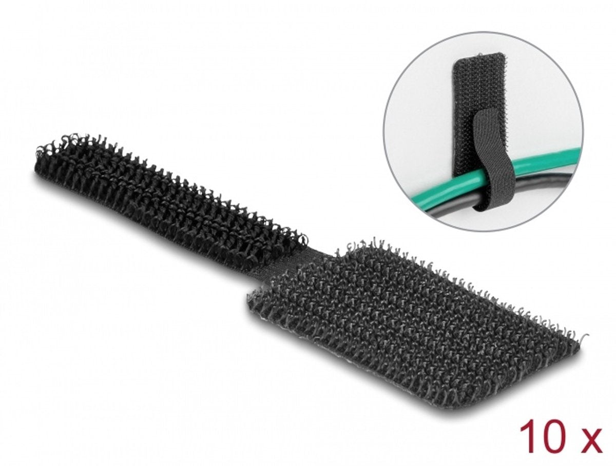 Delock Mini support de câble Velcro auto-agrippant L 90 mm x L 24 mm autocollant 10 pièces noir