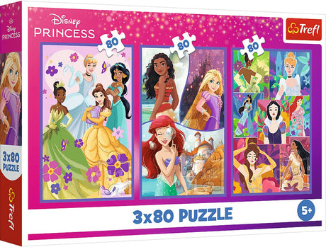 Trefl 3x80, princesses amies, disney princesse fsc mix 70%, 80 pièce(s), personnages de dessins animés, 5 ans