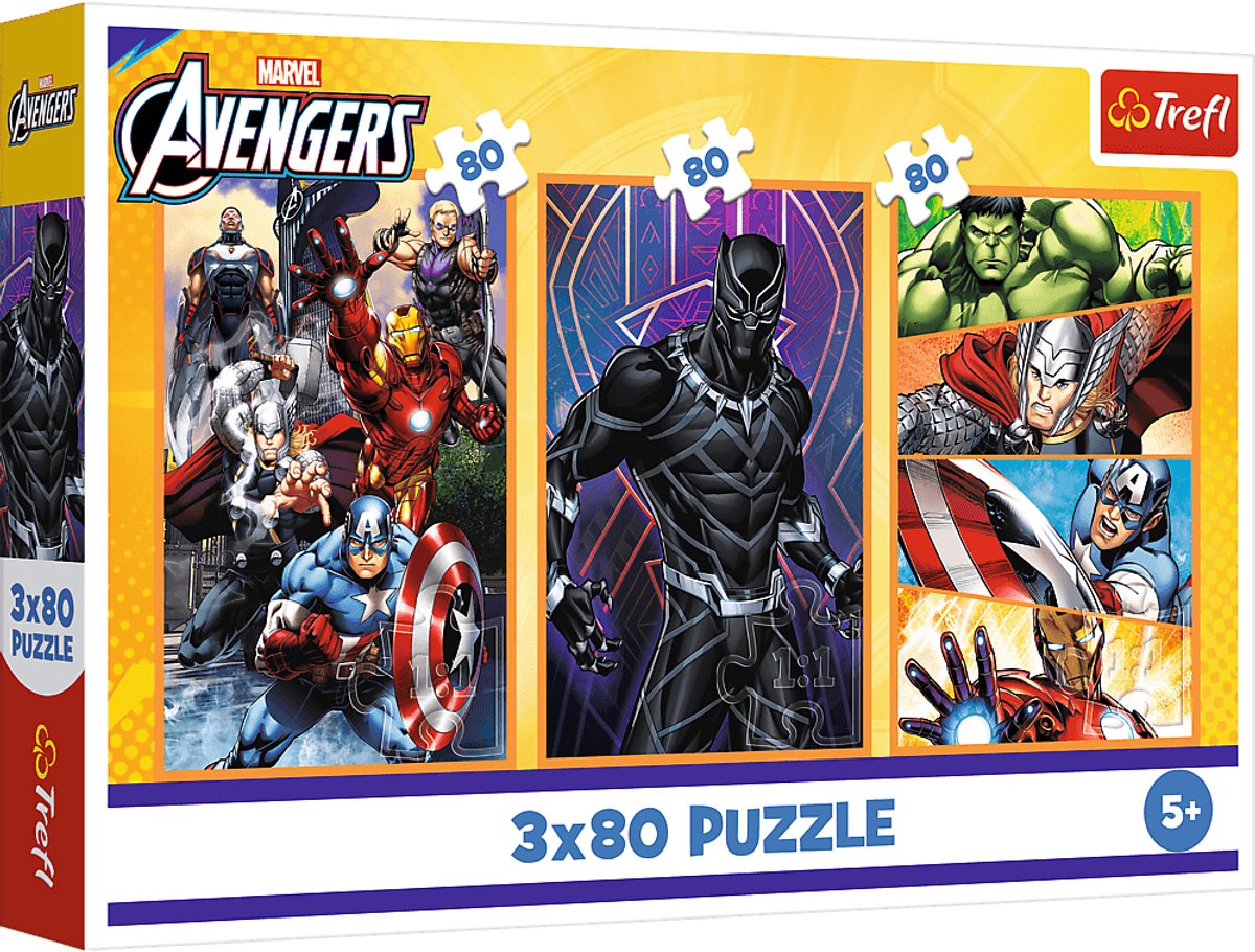 Trefl puzzle Marvel Avengers - 3x80 pièces - Des journées pleines d'action.