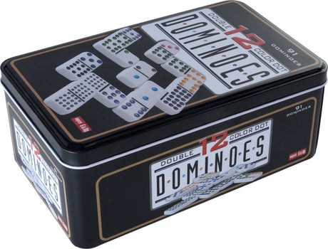 Engelhart Domino Double 12 – 91 pierres avec yeux colorés – Boîte compacte – Jeu classique pour la maison – Jeu familial stratégique -