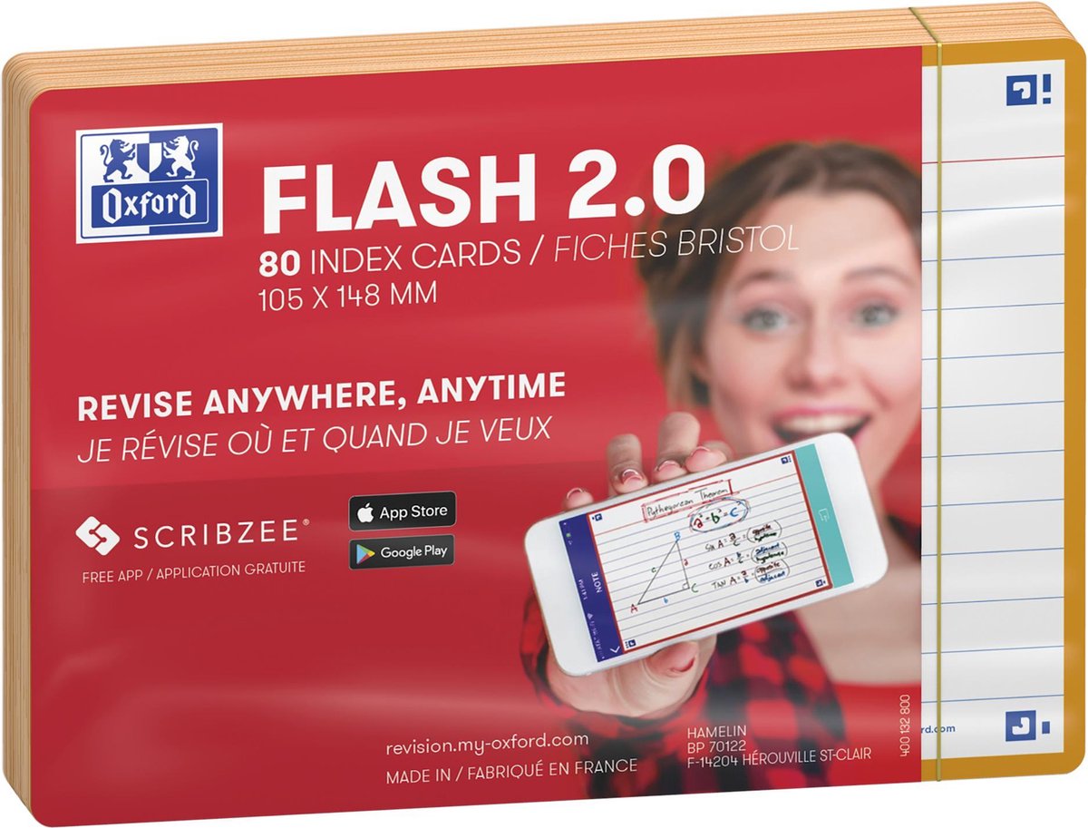 Oxford flash 2.0 - flashcards - ligné - a6 - bordure orange - 80 pièces