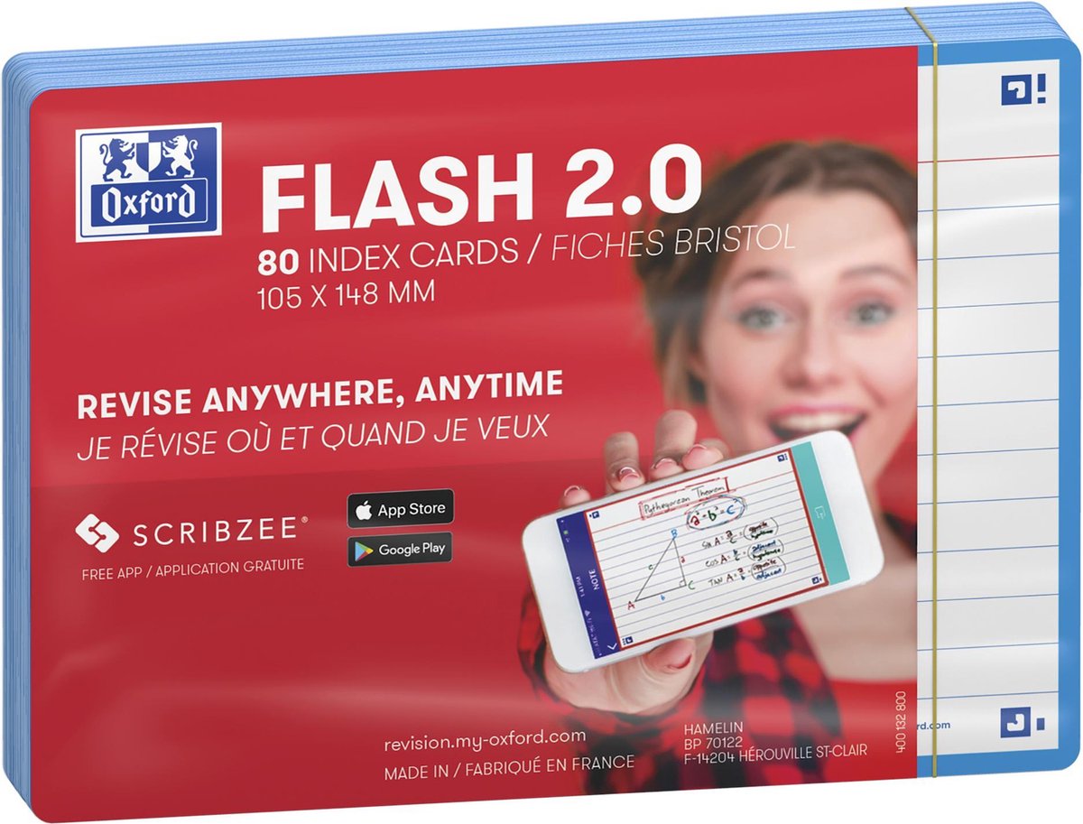 Oxford flash 2.0 - flashcards - ligné - a6 - bord turquoise - 80 pièces