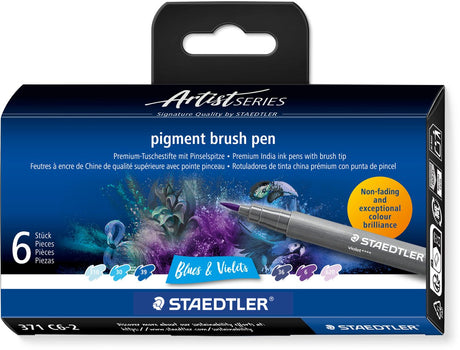 Staedtler - Artist Series - Set de stylos pinceaux pigmentés 6 couleurs bleus violets