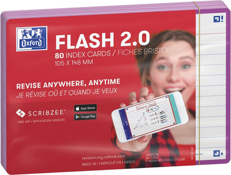Oxford flash 2.0 - flashcards - ligné - a6 - bordure violet clair - 80 pièces