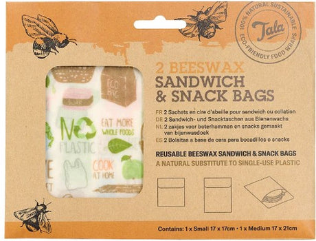 Tala - sacs à collations sandwich - lot de 2 - zéro déchet - réutilisables - cire d'abeille