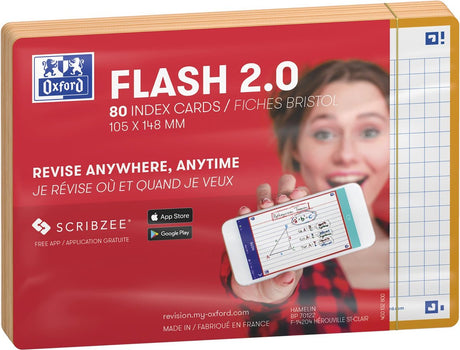 Oxford flash 2.0 - flashcards - carreaux 5mm - a6 - bord orange - 80 pièces