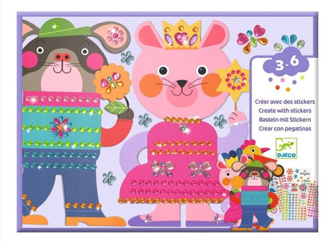 Paquet artisanal d'autocollants Djeco animaux scintillants - ensemble créatif.