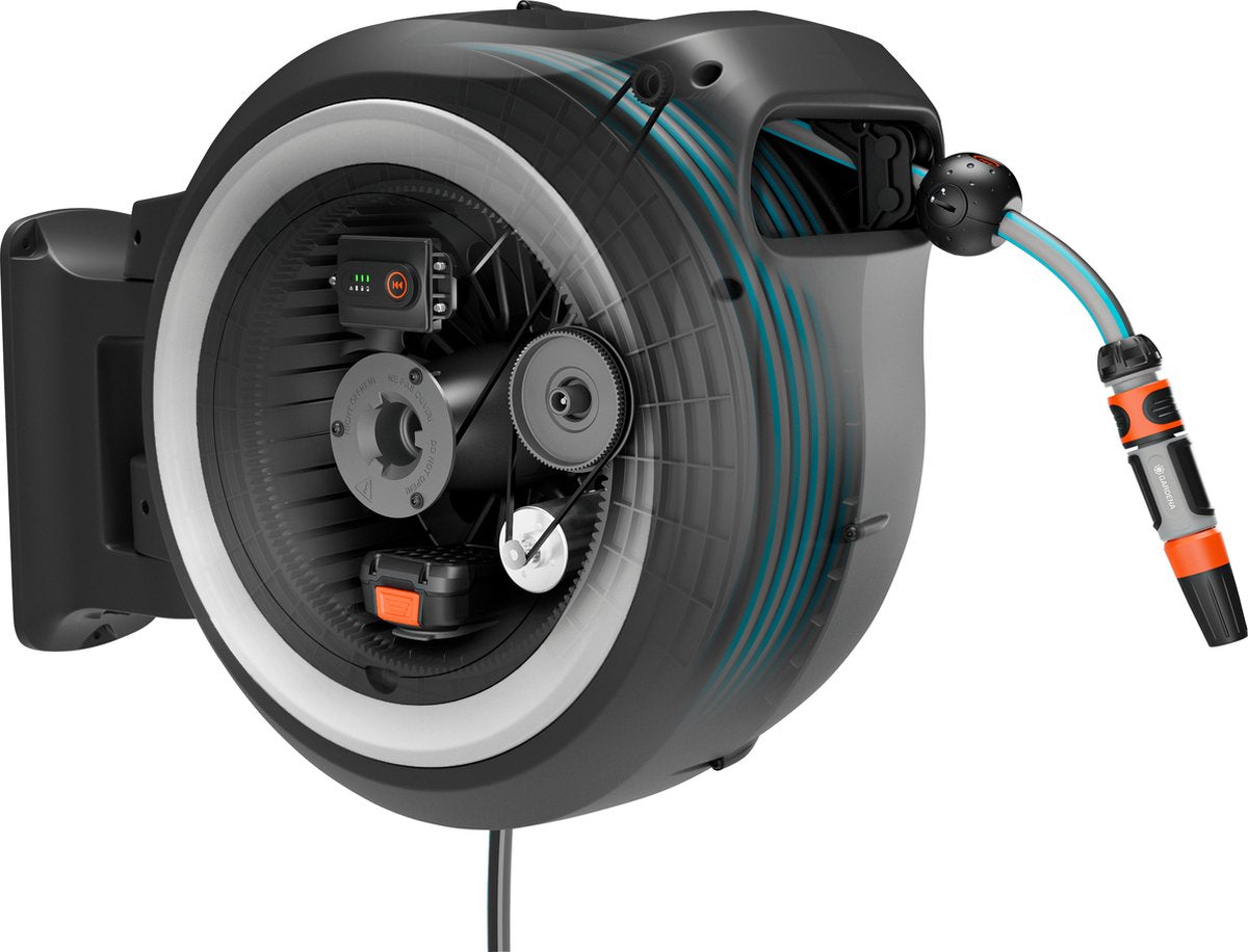 Gardena powerroll xl enrouleur de tuyau à batterie solo - gris-blanc - 40 m