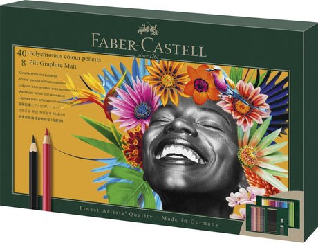 Ensemble de dessins Faber-Castell - polychromos et graphite pitt mat - 50 pièces - fc-210054