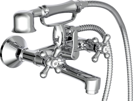 Schütte schütte bain de bain grue deux boutons avec douche à main chaque chrome -colored