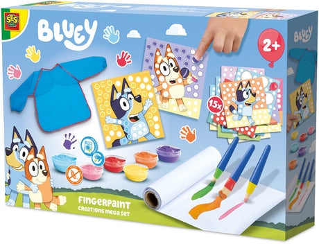 Ses creative bluey - peinture au doigt - méga set - végétalien sans gluten - facile à laver - pour les enfants à partir de 2 ans - 15 cartes et 1 tablier de désordre