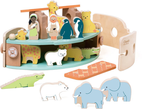 Ensemble de construction de bateaux Arche de Noé en bois du monde classique avec des animaux, 16 pièces.