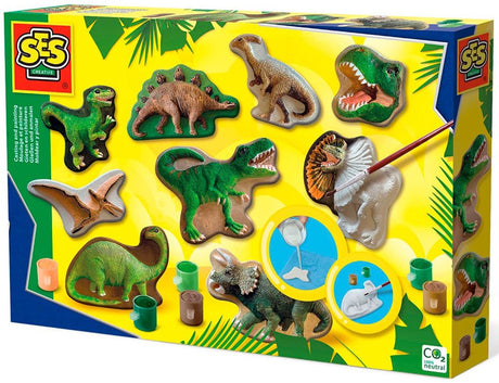 Ses creative - moulage et peinture - monde des dinosaures - séchage rapide - avec moules, plâtre, peinture, pinceau, spatule et éponge - bricolage pour garçons - jouets dinosaures