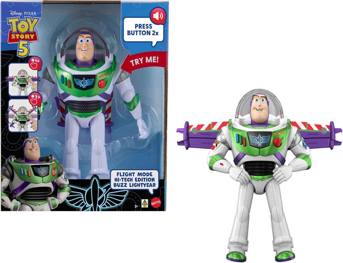 Mattel Disney et Pixar Toy Story 5 figurine articulée de 30 cm - mode vol édition hi-tech Buzz l'Éclair avec activation des ailes et plus de 35 sons - Édition française