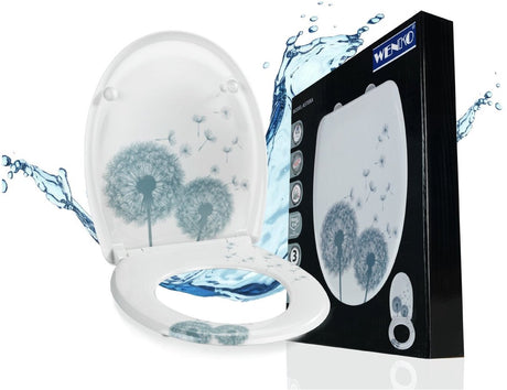 Abattant de toilettes Wenko astera - duroplastique antibactérien avec impression - fermeture soft-close facile à fermer - fixation par clip en acier inoxydable - décor d'abattant de toilettes - abattant de toilettes avec impression