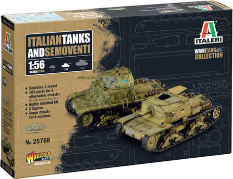 Kit de construction de maquettes Italeri - 25768 chars italiens - semoventi seconde guerre mondiale - 1 char avec 4 options de construction en plastique - 1:56 - modélisme