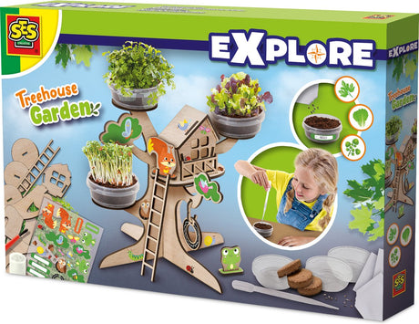 Ses creative - explore - kit de culture de cabane dans les arbres en bois - culture de plantes médicinales - avec figurines et arbre 3D en bois - jouer et apprendre - potager pour enfants
