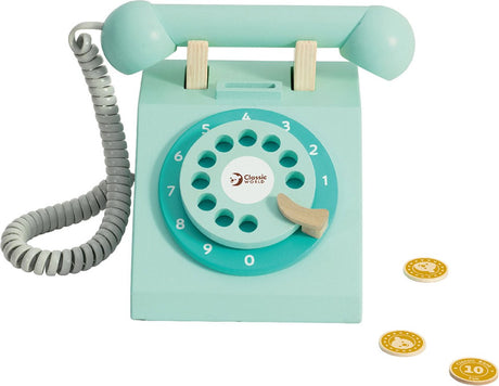 Téléphone rétro en bois du monde classique turquoise