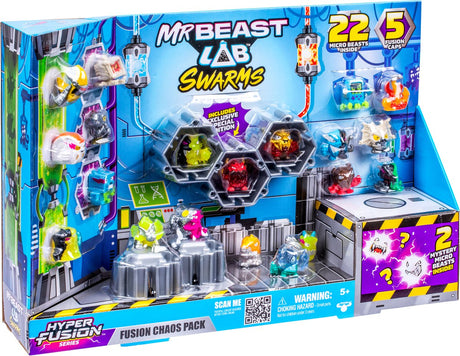 Moose Toys Mrbeast Lab Swarms - Hyper Fusion Series Chaos XL Pack - 22 essaims de micro-bêtes, 5 casquettes de fusion 22 autocollants
