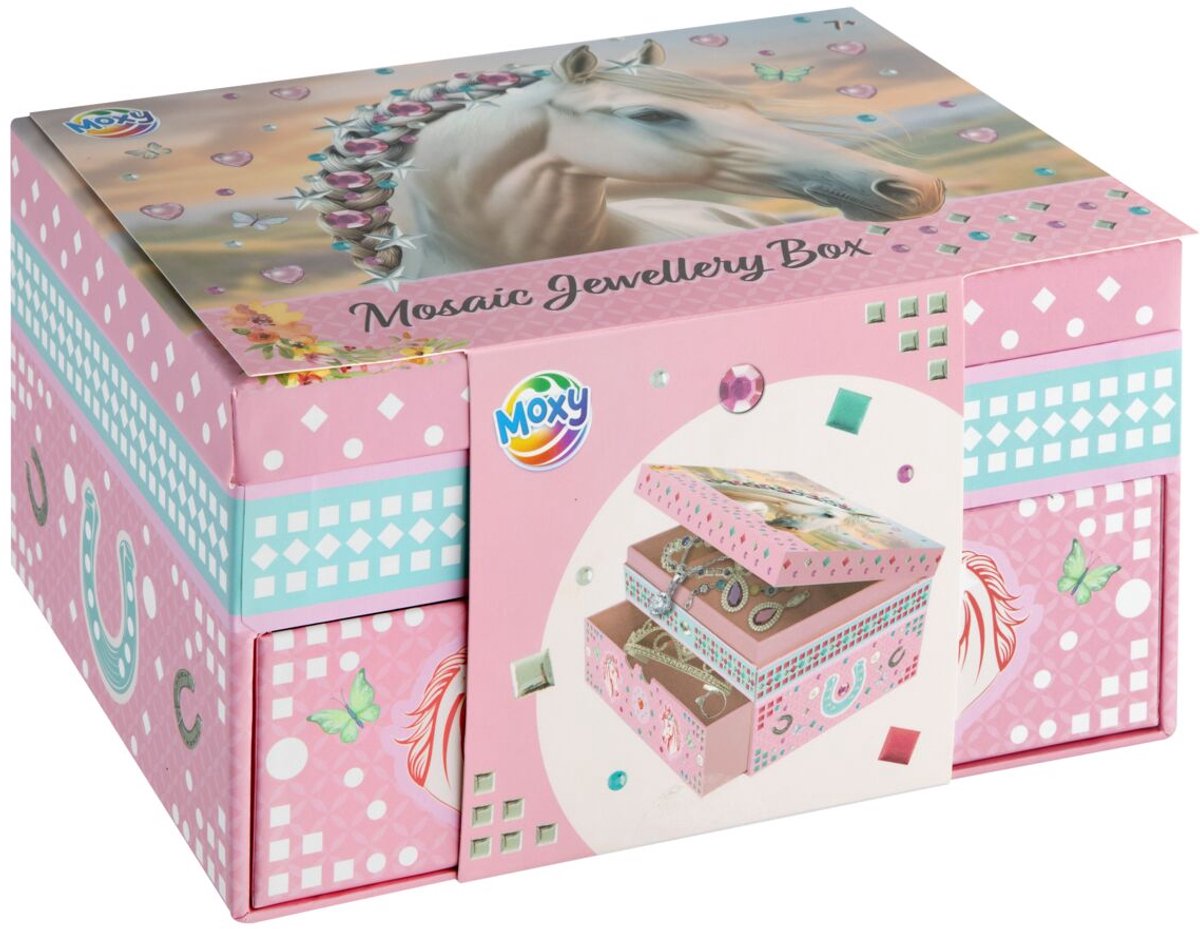 Moxy cheval boîte à bijoux décoration mosaïque - coffret artisanal boîte à bijoux - jouets créatifs pour filles à partir de 3 ans - astuce cadeau home déco